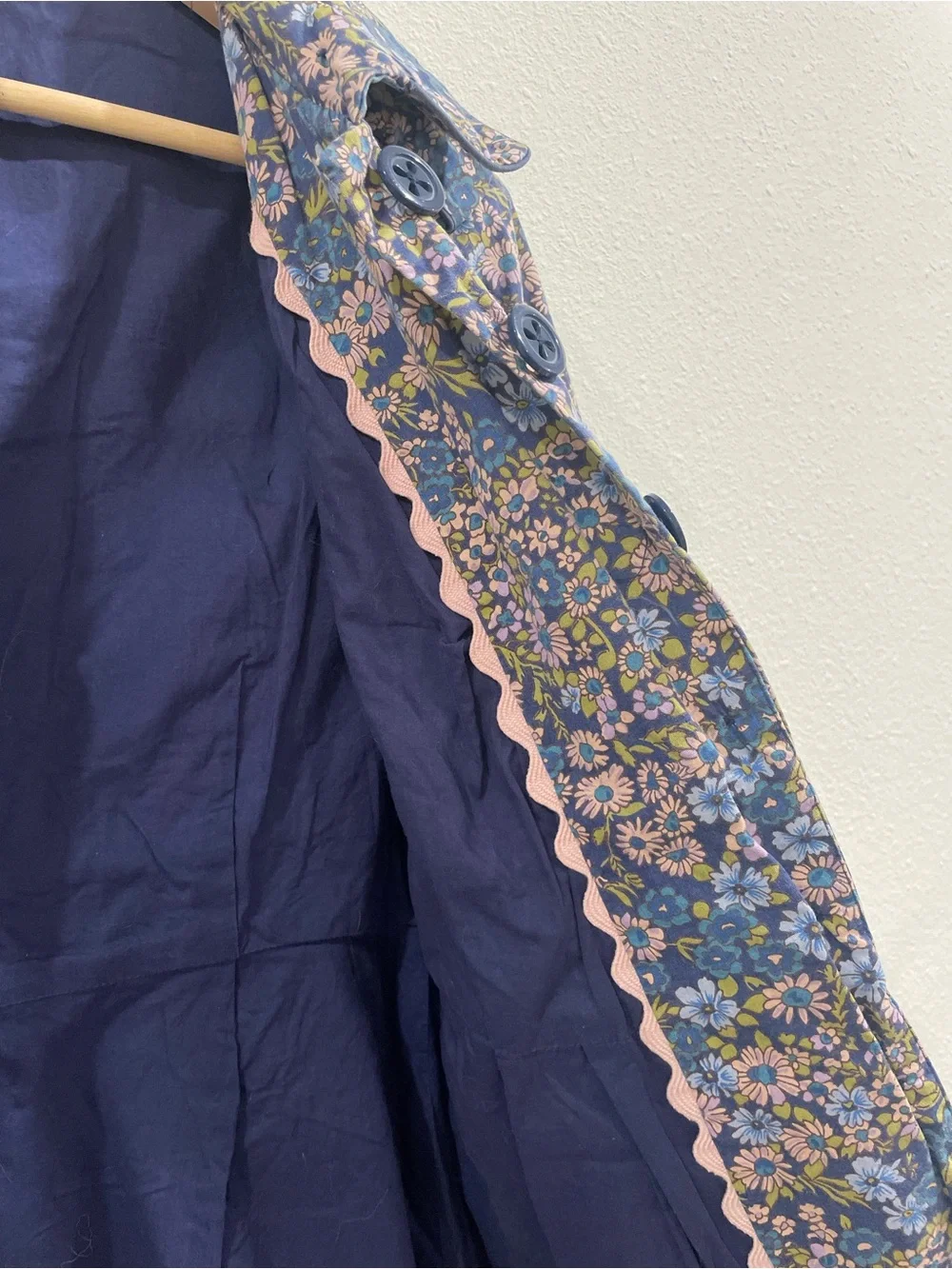Anthropologie Elevenses Floral Rain Jacket Trench Coat Blue Purple Spring Size 4 - Picture 8 of 11